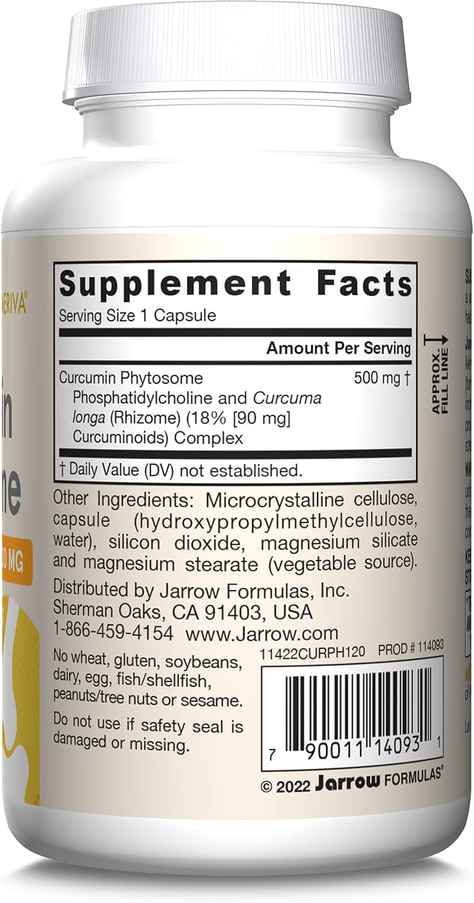 Jarrow Formulas Curcumin Phytosome 500 mg - Formulated with Meriva - Antioxidant Support Supplement - Joint Health & Support - 120 Veggie Capsules