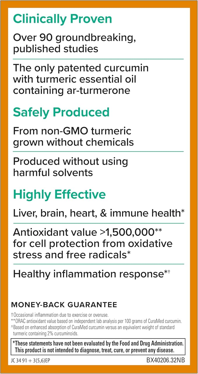 Terry Naturally CuraMed 375mg - Antioxidant Supplement for Brain & Immune Health Support - Dietary Supplement with Curcumin & Turmeric Essential Oil - Herbal Liver Support - 60 Softgels
