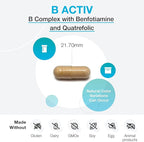 XYMOGEN B Activ Vitamin B Complex with Benfotiamine, Methylfolate, Biotin, Vitamin B6 & B12 (Methylcobalamin b12) - Energy Supplements for Adrenal & Mood Support (180 Capsules)