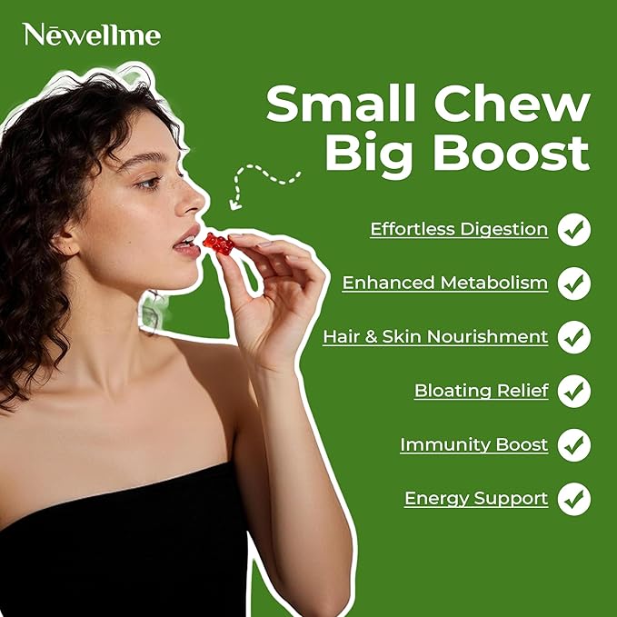NEWELLME Sugar-Free Apple Cider Vinegar Gummies for Metabolism - 1000mg ACV with The Mother & Vitamin B12 for Energy Support - Vegan, Gluten-Free, 30 Counts