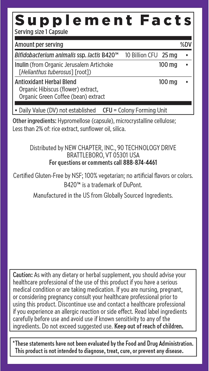 New Chapter Daily Dual Biotic Probiotic + Prebiotic for Digestion & Microbiome Health, 100% Vegan, Soy Free, Non-GMO, 60 Count (2 Month Supply)