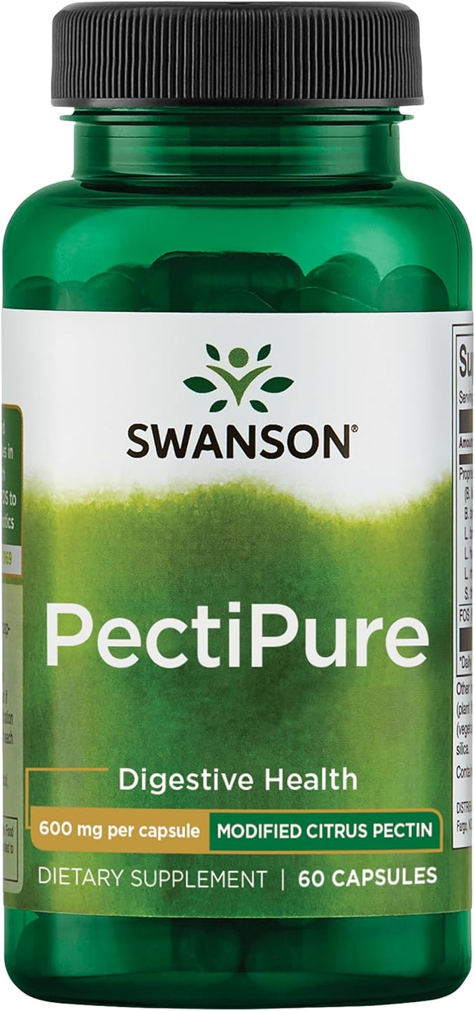 Swanson PectiPure Modified Citrus Pectin Cellular and Digestive Health Supplement for Wellness-Conscious Adults - 82% Galacturonic Acid (60 Capsules, 600 mg Each)