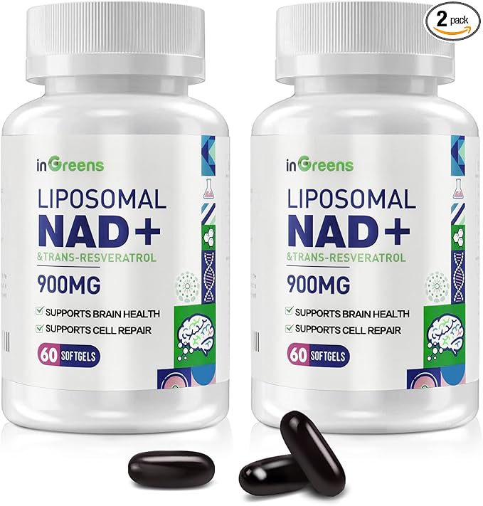inGreens 900mg Liposomal NAD+ Supplement with 300mg Trans Resveratrol - Superior Absorption, Replaces NMN, Boost NAD+ for DNA Repair, Energy & Longevity, Aging Defense, 120 Softgels