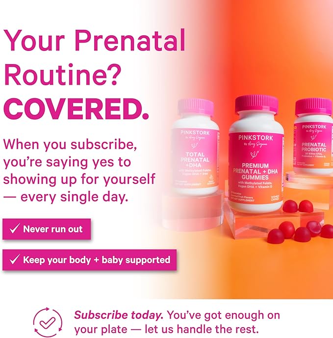 Pink Stork Premium Prenatal Gummy Vitamins with DHA, Folate, and Vitamin D - 60 Vegan Gummies - 2 Pack