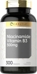 Carlyle Niacinamide 500mg Capsules | 300 Count | Vitamin B3 | Non-GMO & Gluten Free Supplement