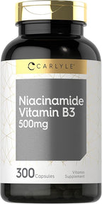 Carlyle Niacinamide 500mg Capsules | 300 Count | Vitamin B3 | Non-GMO & Gluten Free Supplement
