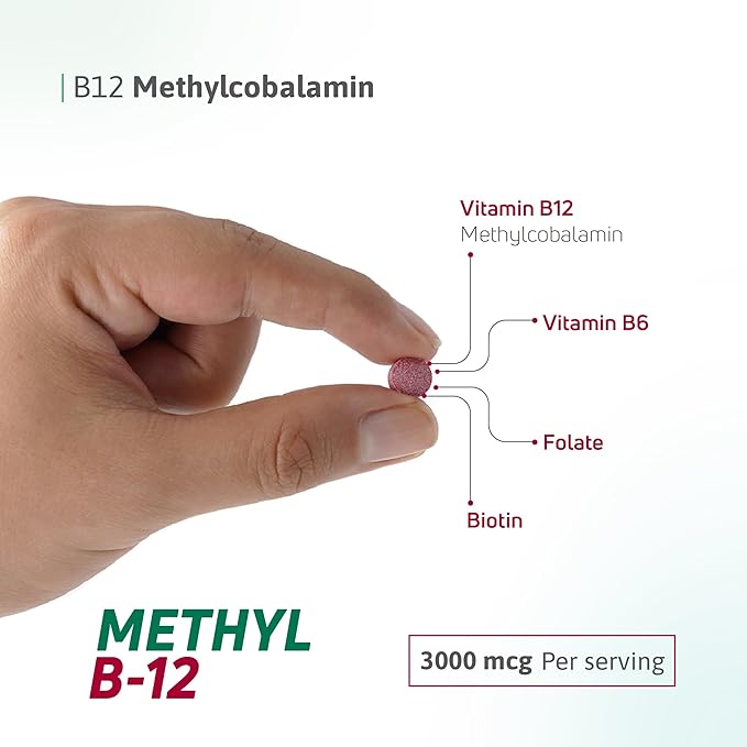 Vitamin B12 Methylcobalamin 3000 mcg – Fast Dissolve Vitamin B12 Sublingual Tablets, Methylated B12 & Folate, Natural Cherry Flavor – 100 Tablets