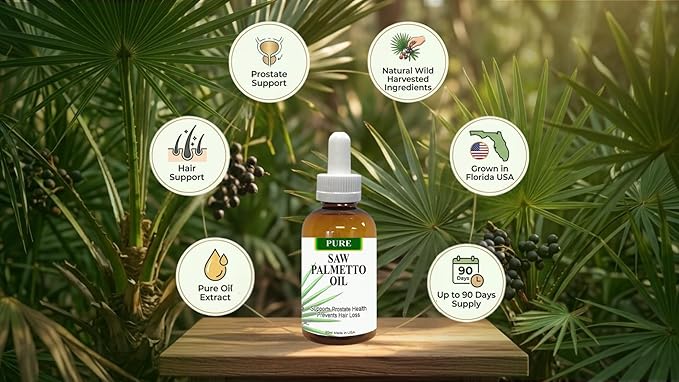 Pure Saw Palmetto Oil – 95-98% Concentrated Organic Extract – Liquid Saw Palmetto for Men & Women – Alternative to Capsules & Powder – 2 Fl Oz