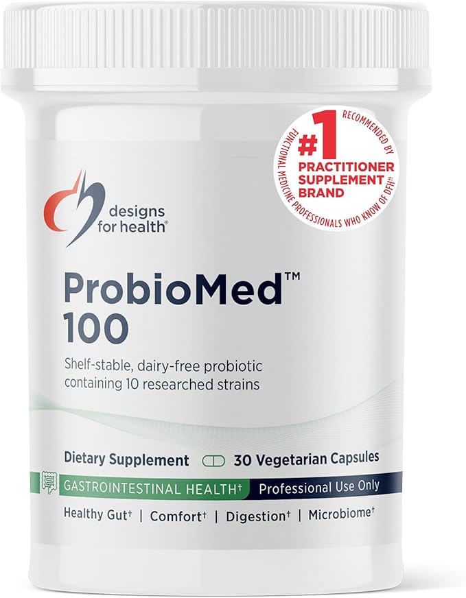 Designs for Health ProbioMed 100 - Probiotics for Digestive Health - 10 Strains with Lactobacillus Acidophilus Probiotic + Lactobacillus Rhamnosus - Gut Health + Immune Support Supplement (30 Caps)