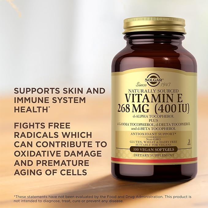 Solgar Vitamin E 268 mg (400 IU) - 100 Vegan Softgels - Naturally Sourced - Non-GMO, Gluten Free - 100 Servings