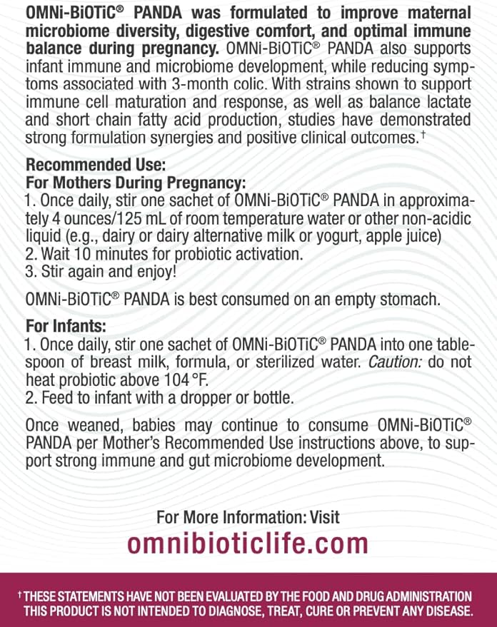 OMNi BiOTiC Panda - Probiotic for Mom and Baby - Prenatal and Infant Probiotic – Gut Health & Immune System Support – Vegan and Hypoallergenic - Non-GMO (1 Pack)