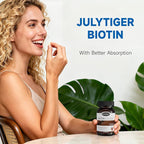 julytiger Biotin 10,000mcg with Collagen Supplement, Biotin (Vitamin B7) for Healthy Skin and Nails,biotin Collagen peptide, for Women and Men - Vegan, Non-GMO, Gluten & Soy-Free - 60 Tablets