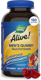 Nature's Way Alive! Men’s Multivitamin Gummies, Daily Gummy Vitamin for Men, Supports Cellular Energy Metabolism, Immune Health, Muscle Function*, with Vitamins A, C, D3, Zinc, Vegetarian, 150 Count