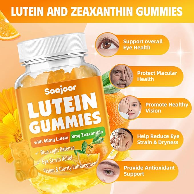 Lutein & Zeaxanthin Gummies - Eye Vitamin Supplement with 40mg Lutein & 8mg Zeaxanthin to Support Macular, Vision & Overall Eye Health, Naturally Orange Flavor, 120 Count