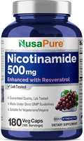 NusaPure Nicotinamide with Resveratrol (Vitamin B-3) 500 mg - 180 Vegetarian Caps (Non-GMO & Vegan)