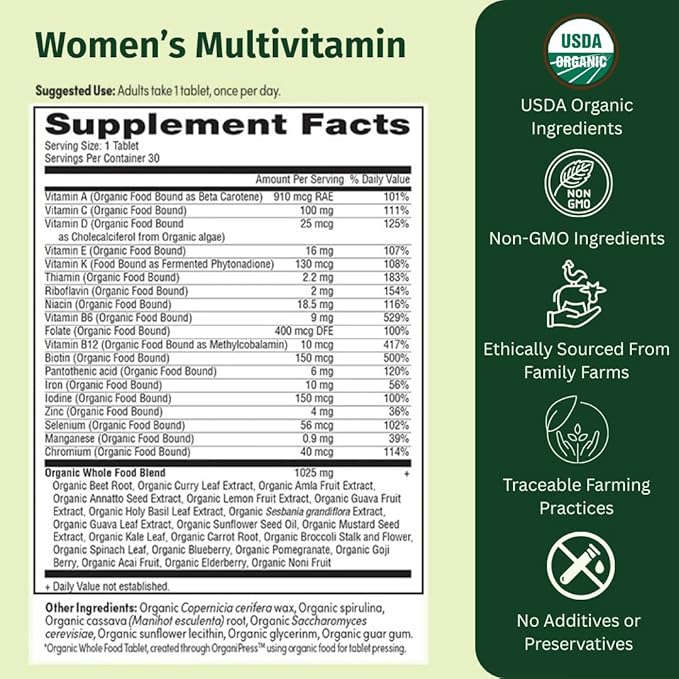 Women’s Multi Once Daily, Women's Multivitamin, Iron, Vitamin B12 & More, 19 Vitamins from Herbs & Superfoods, 30 Count
