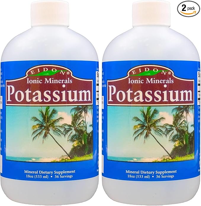 Eidon Liquid Potassium Supplement - Potassium Chloride Drops, Essential Electrolyte for Cell Function, Bioavailable Ionic Minerals, All Natural, No-Preservatives or Additives - 18 oz (Pack of 2)