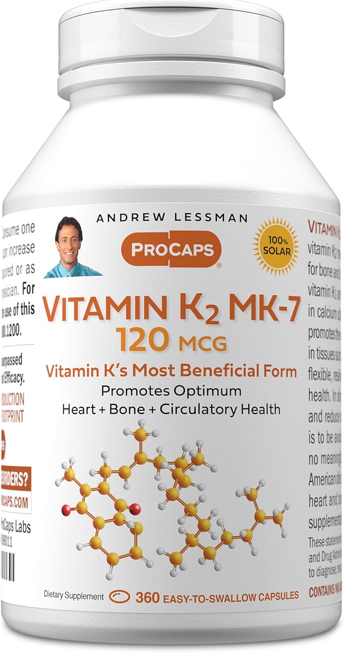 ANDREW LESSMAN Vitamin K2 MK7 120 mcg 360 Softgels - Essential for Healthy Calcium Utilization, Promotes Optimum Skeletal, Heart and Arterial Health. No Additives. Small Easy to Swallow Softgels