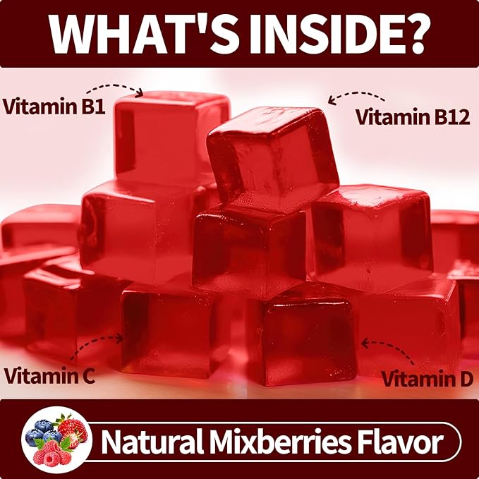 （2 Pack） Thiamine Vitamin B1 Gummies - 500g Vegan Sugar Free Thiamine Supplement, with Natural Mixed Berries Flavor for Adults & Kids (120 Counts)