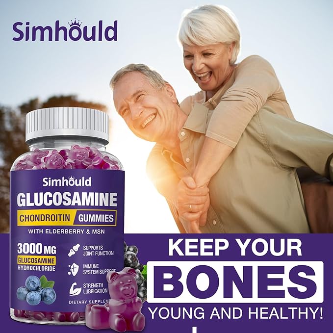 Simhould 3 Packs Glucosamine Chondroitin Gummies - 3000MG Extra Strength Joint Support Supplement with MSM & Elderberry, Flexibility, Antioxidant Immune Support Gummy for Adults, Men & Women