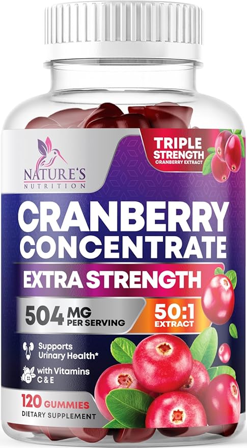Cranberry Extract 504mg Per Serving - Cranberry Gummies for Urinary Tract Health Support - Helps Cleanse & Protect, Cran Berry Gummy Supplement + Vitamin C, Chewable Cran for Women - 120 Gummies