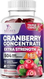 Cranberry Extract 504mg Per Serving - Cranberry Gummies for Urinary Tract Health Support - Helps Cleanse & Protect, Cran Berry Gummy Supplement + Vitamin C, Chewable Cran for Women - 120 Gummies