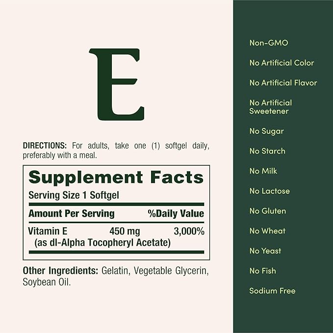 Nature's Bounty Vitamin E 1000 IU Softgels, Supports Antioxidant Health & Immune System, 1 Serving per Day, No Gluten, 60 Softgels (Pack of 3)