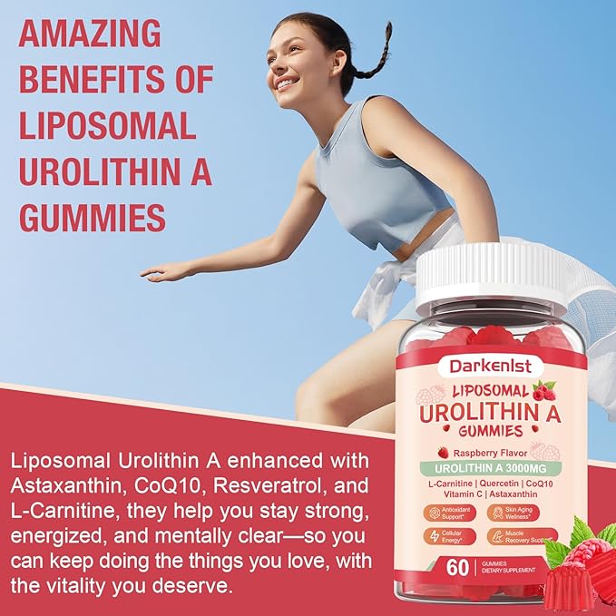 2 Pack Liposomal 3000mg Urolithin A Gummies Complex CoQ10, Resveratrol, L-Carnitine, Quercetin, Astaxanthin | 7-in-1 Mitochondrial Support Supplement for Cellular Support, Vitality & Wellness Aging