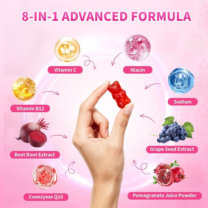 Beet Root Gummies for Women & Men, Beetroot Supplement Beet Chews with Vitamins Grape Seed for Antioxidant Supoort & Immune Health, Sugar-Free/Vegan/Organic,Raspberry Flavor 120 Count