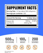 BulkSupplements.com Niacin Powder - Vitamin B3 Supplement, Niacin Flush - Gluten Free, 500mg per Serving, 100g (3.5 oz) (Pack of 1)