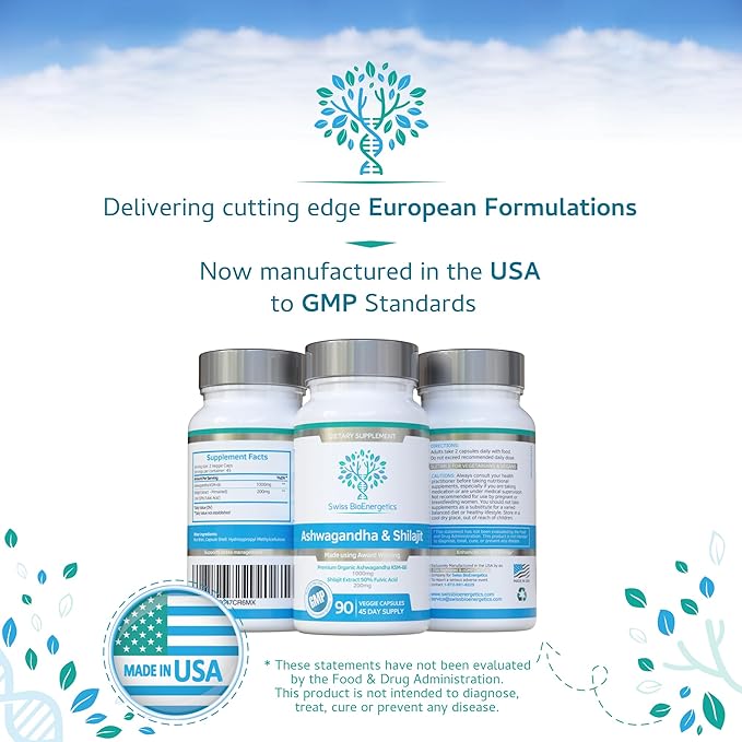 Ashwagandha & Shilajit - Ashwagandha KSM-66 1000mg & Purified Shilajit Extract 200mg (50% Fulvic Acid) - No Artificial fillers, Binders or Flow Agents - Suitable for Vegans
