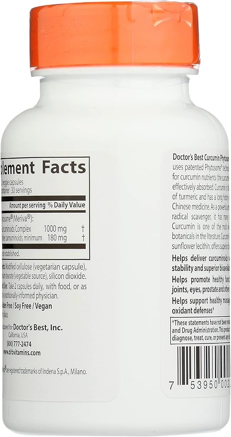 Doctor's Best Curcumin Phytosome with Meriva, Non-GMO, Vegan, 60 Veggie Capsule (Pack of 1)