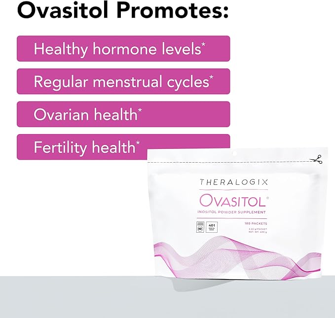 Theralogix Ovasitol Inositol Powder Packets - 90-Day Supply - Myo-Inositol & D-Chiro Inositol for Hormone Balance & Ovarian Function Support* - NSF Certified - 180 Packets