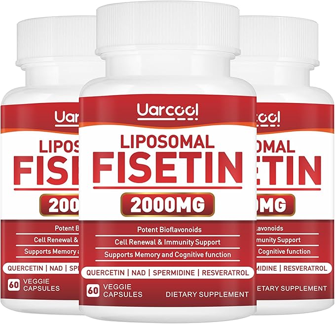 Fisetin Supplement 2000mg for Healthy Aging and Longevity, Skin Health, Brain - Soy Free, Vegetarian - 60 Softgels (3 Bottles)