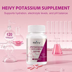 Heivy Potassium Supplement 1020 mg, Potassium Bicarbonate, Supports Electrolyte Balance, Muscle Function & Heart Health, Made in USA, Gluten Free, Non-GMO, 120 Vegetarian Capsules