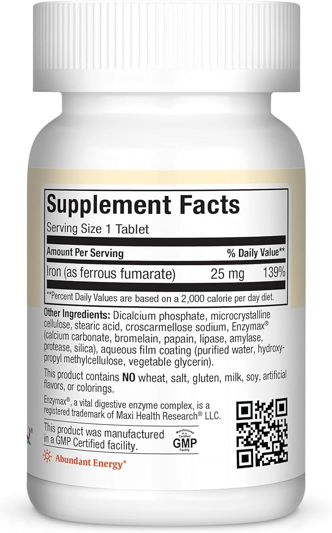 Maxi Health Iron Supplement for Women & Men - Gentle Iron 25 mg for The Stomach - Non Constipating* Pills - Kosher - Non GMO - Vegetarian (100 Tablets)