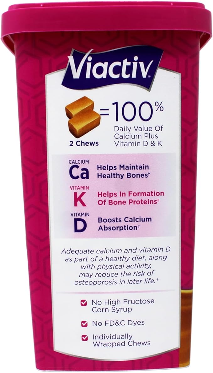 Viactiv Max Formula Calcium +Vitamin D3 Supplement for Bone Health, Rich Caramel, 100 Soft Chews - 2 Pack