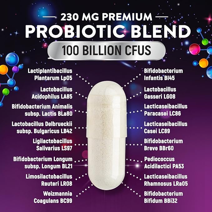 Probiotics for Digestive Health - Probiotic Blend 100 Billion CFU Per Capsule - 16 Premium Strains & Prebiotics for Women & Men, Occasional Constipation, Gas, Gut, Immune Health Support - 60 Capsules