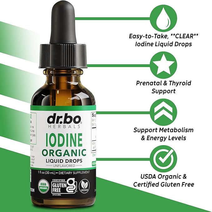 Iodine Liquid Drops Potassium Iodide - 1 Year Supply Pure Clear Organic Iodine Drops Supplement Plus Thyroid Support - Organic Potassium Iodide Liquid Supplement Tincture Thyroid Supplements 1 Fl Oz