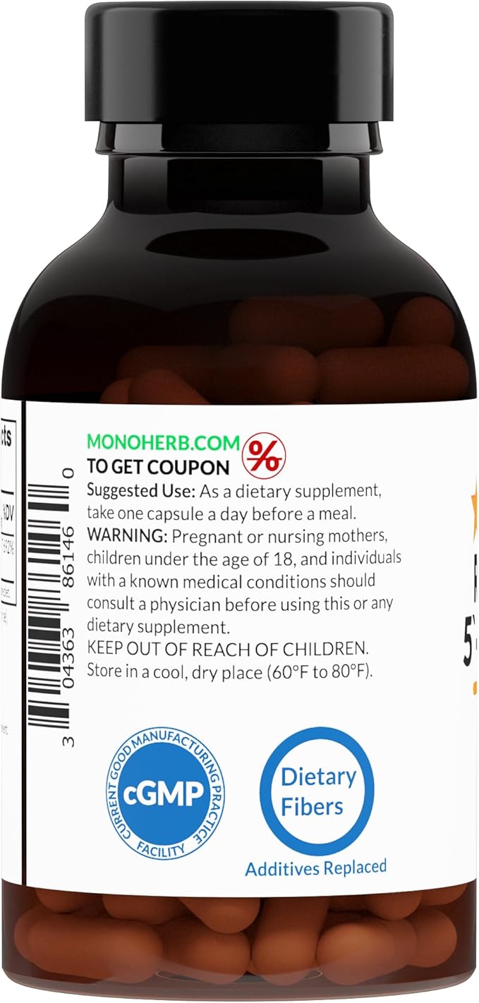 MONOHERB Riboflavin 5'-Phosphate 100 mg - 120 Vegetarian Capsules - Bioactive Vitamin B2