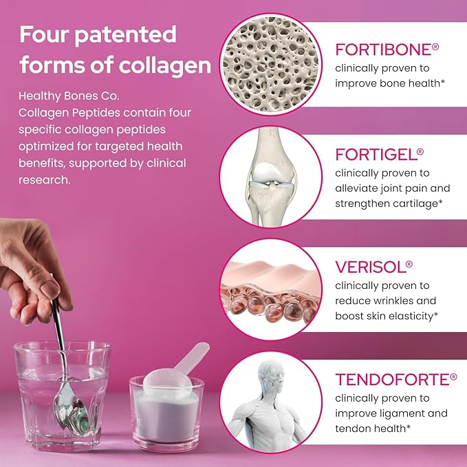 FORTIBONE® Premium Bone Health Collagen Peptides w/FORTIGEL®, VERISOL®, TENDOFORTE® | Clinically-Supported for Bones Joints Skin Hair Nails | Hydrolyzed Collagen Anti-Aging Formula | 60 Servings