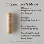 Sports Research® Organic Lion's Mane Mushroom Supplement 1800mg - Brain Health, Focus & Cognitive Supports - USDA Certified Organic · Non-GMO · Vegan - 90 Count Capsules