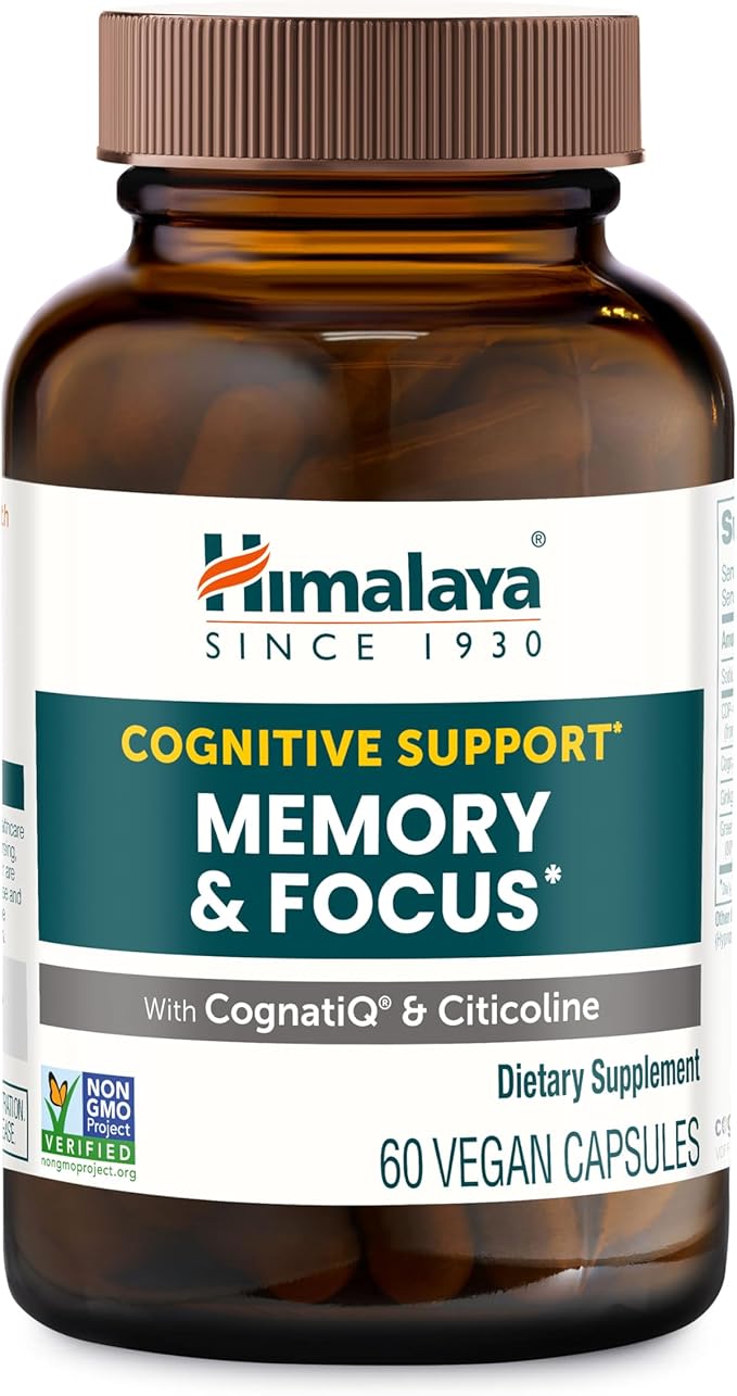 Himalaya Memory & Focus Herbal Supplement - Supports Cognitive Function, Attention, Vegan - 60 Capsules