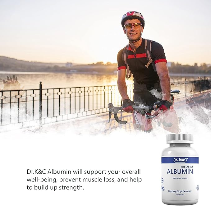 Dr.K&C Premium Albumin Protein Supplement – Extra Strength 1000 mg 120 Tablets Healthy Kidney Liver Promote General Wellness Energy Support Life Balance 1pk