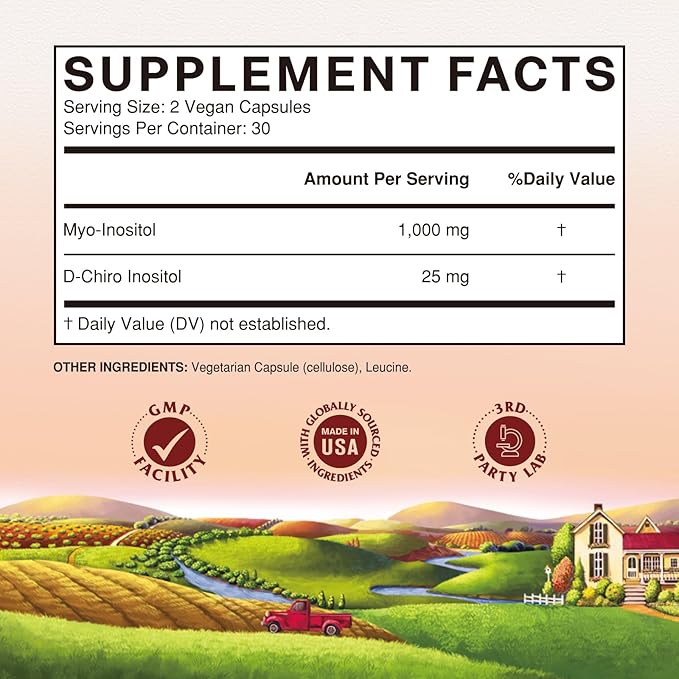 Vitalitown Inositol Supplement for Women, Myo-Inositol & D-Chiro Inositol, Ideal 40:1 Ratio, Hormone Balance & Healthy Ovarian Support for Women, Vitamin B8, Vegan, 60 Capsules, No Gluten