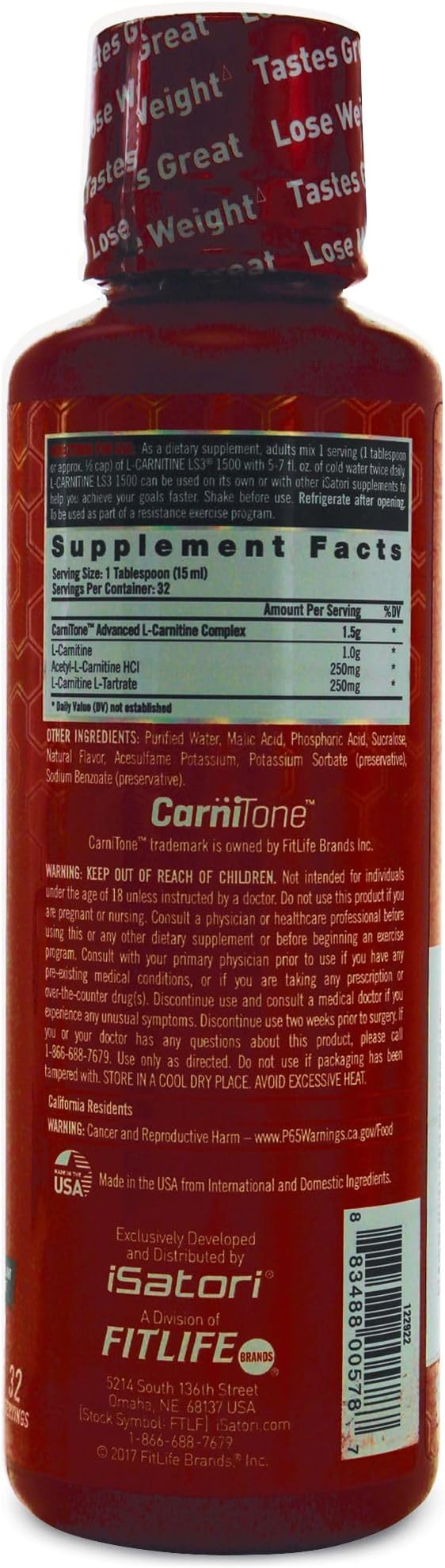 iSatori L-Carnitine LS3 1500, Triple-Blend Liquid L Carnitine Supplement, with Acetyl & Tartrate, Stimulant Free Energy, Low Calories, Sugar or Gluten, Keto-Friendly, Grape Flavor (32 Servings)