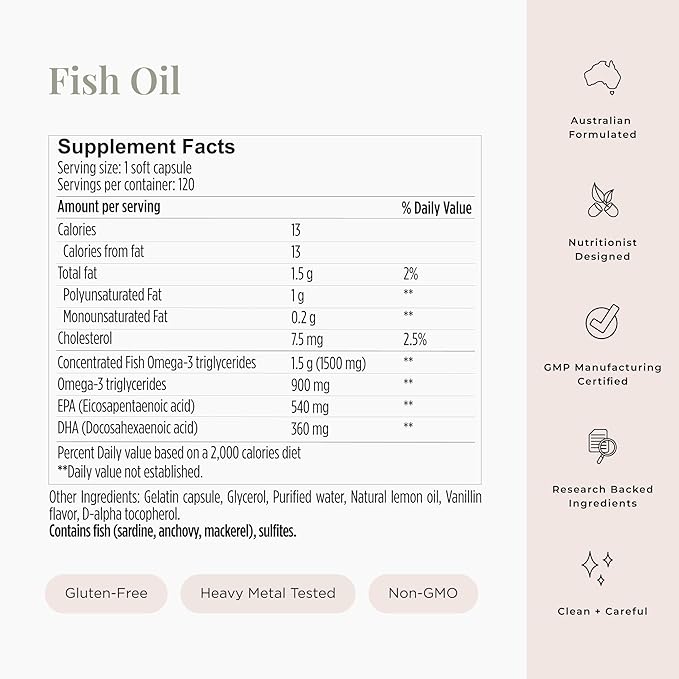 JSHealth High Strength Fish Oil. 900mg Omega-3 per Capsule with 540mg EPA and 360mg DHA. Wild-Caught, Friend of the Sea Certified, Vanilla Coated. No Fishy Aftertaste (120 Capsules)