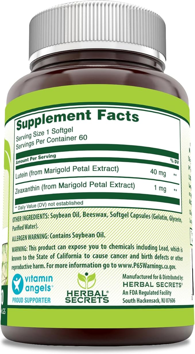 Herbal Secrets Lutein with Zeaxanthin Supplement | 40 Mg Per Serving | 60 Softgels | Non-GMO | Gluten-Free | Made in USA