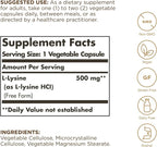 Solgar - L-Lysine 500 mg Vegetable Capsules Count