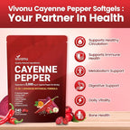 VivoNu Cayenne Pepper Softgels Supplement, Supports Leg Vein, Heart and Blood Vessel Health, with Vitamin E D3+K2 and Extracts of Grape Seed, Hawthorn, Beetroot, Berberine (Softgel / 3 Bag)